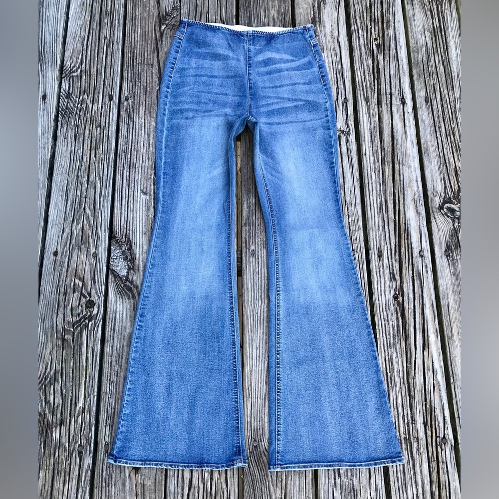 Ladies TINSELTOWN Blue Denim Kick Flare Jeans Pull On Pants Size 9